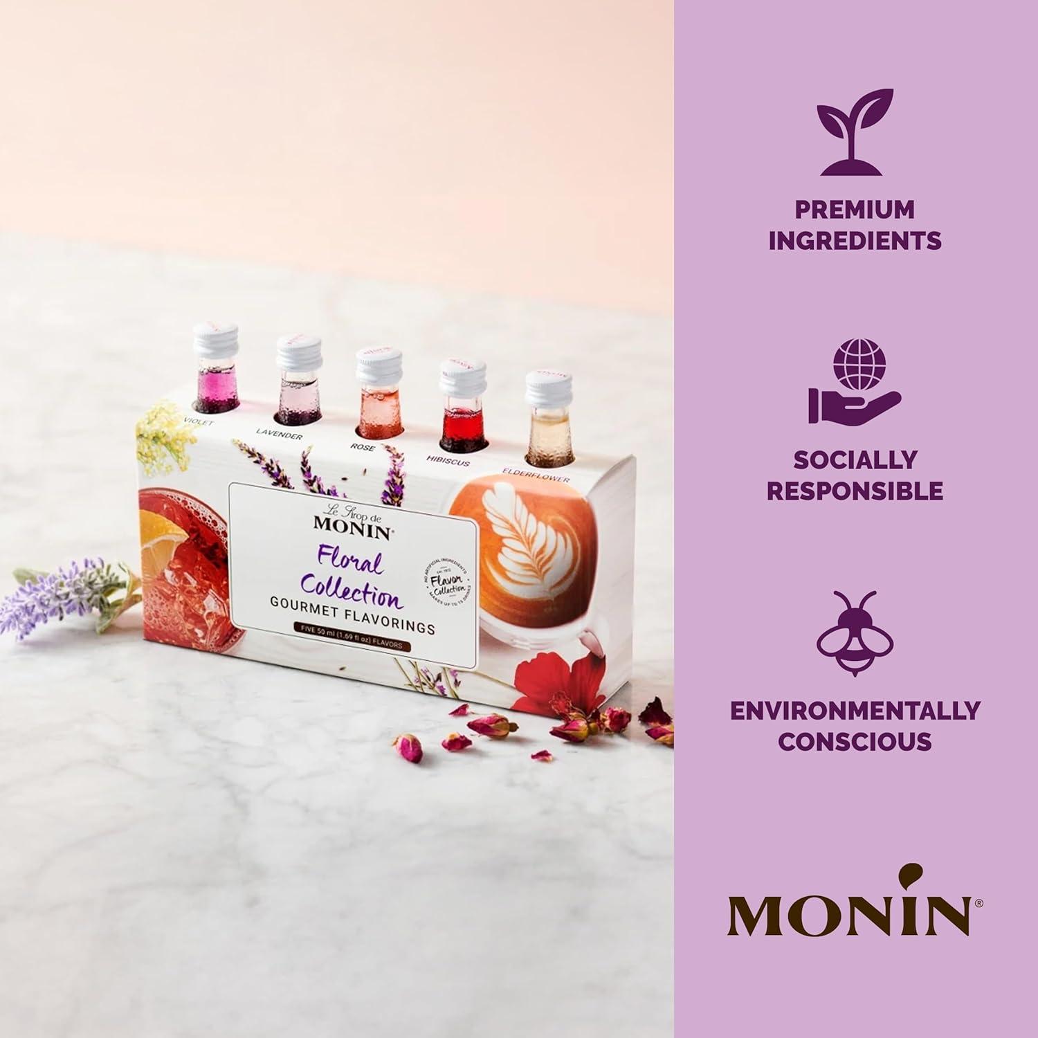 image:imageMonin 5 Flavor Holiday Cheer Collection Macadamia Nut Peppermint Cookie Butter Toasted Marshmallow amp Gingerbread Natural Flavors for All Drinks GlutenFree 169 oz per bottleFloral Collection