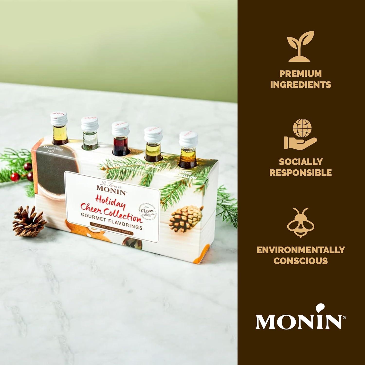 image:imageMonin 5 Flavor Holiday Cheer Collection Macadamia Nut Peppermint Cookie Butter Toasted Marshmallow amp Gingerbread Natural Flavors for All Drinks GlutenFree 169 oz per bottleHoliday Collection