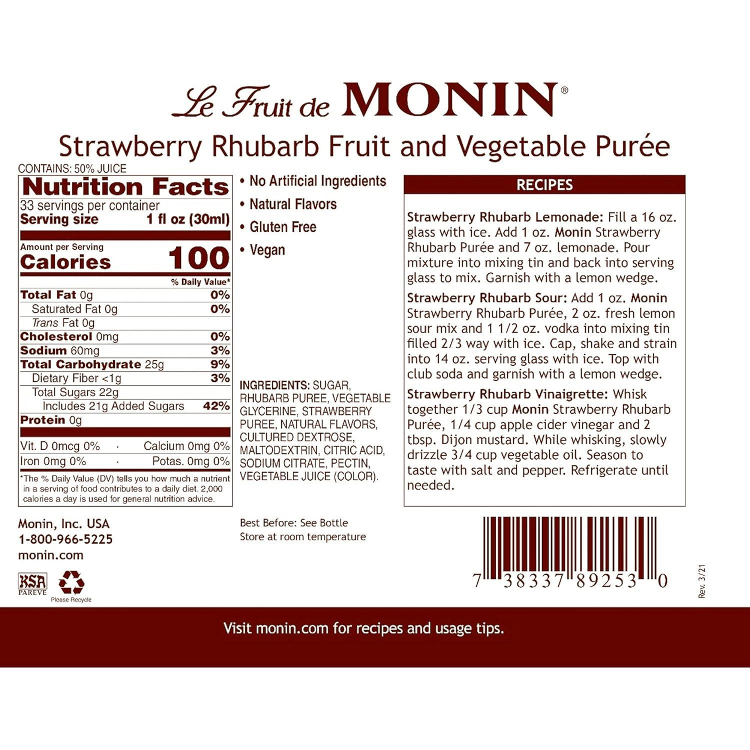 image:imageMonin Blood Orange Pure Tart Juicy Citrus Taste Great for Lemonades Cocktails and Culinary Creations Vegan GlutenFree 1 LiterStrawberry Rhubarb Pure
