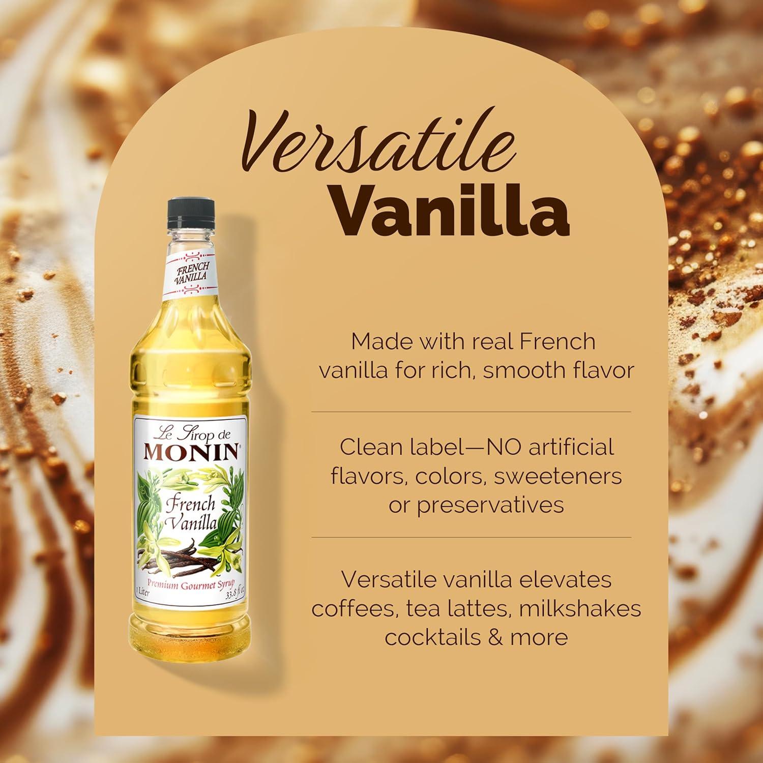 image:imageMonin Caramel Syrup Rich and Buttery Great for Desserts Coffee and Cocktails GlutenFree NonGMO 1 Liter 4PackFrench Vanilla