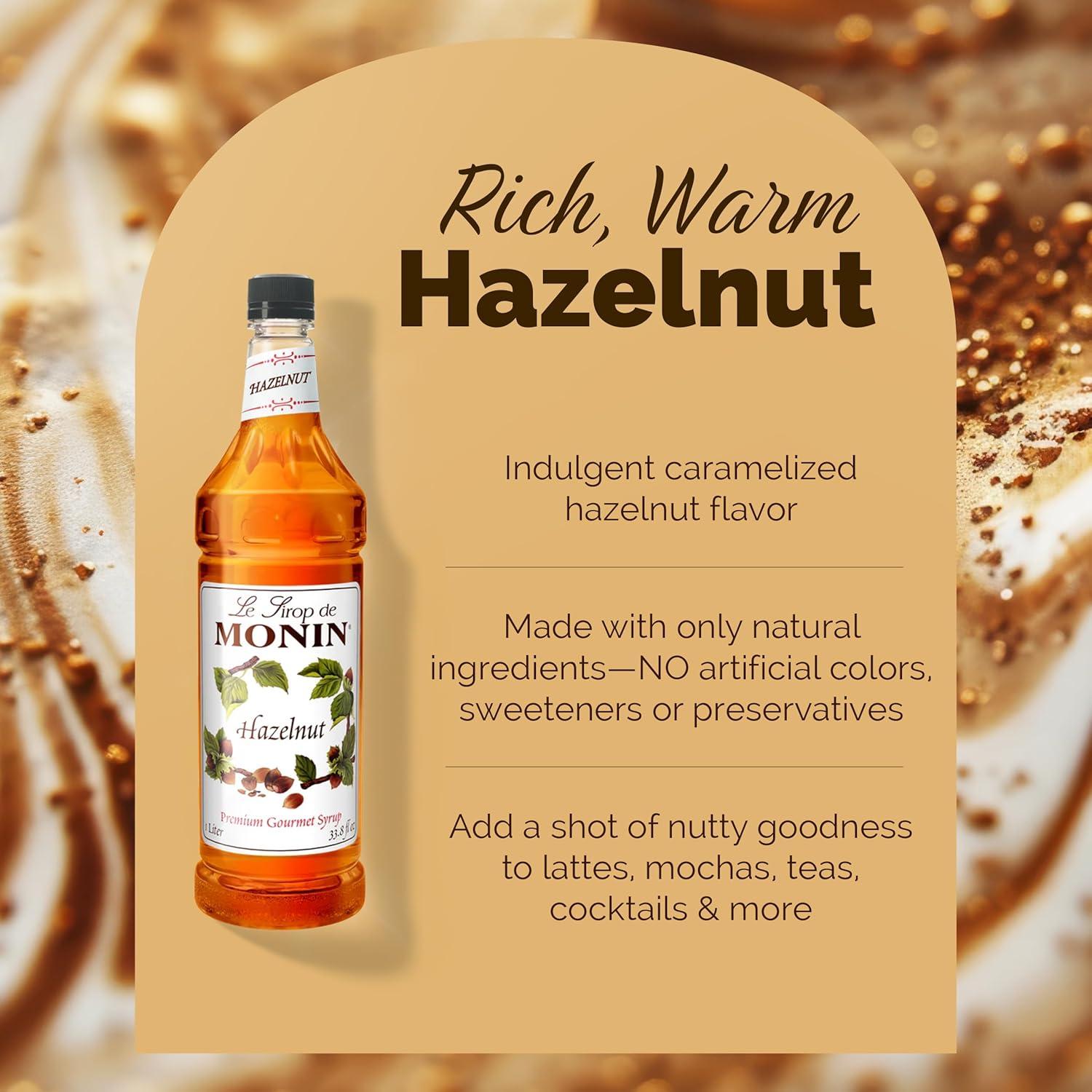 image:imageMonin Caramel Syrup Rich and Buttery Great for Desserts Coffee and Cocktails GlutenFree NonGMO 1 Liter 4PackHazelnut