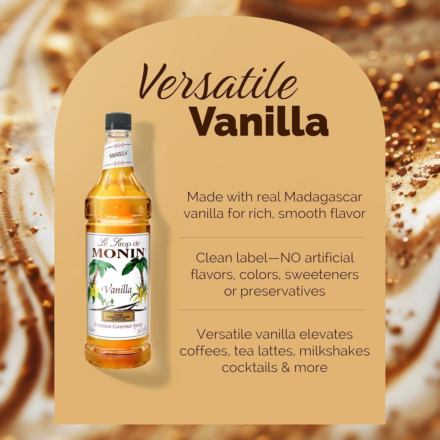 image:imageMonin Caramel Syrup Rich and Buttery Great for Desserts Coffee and Cocktails GlutenFree NonGMO 1 Liter 4PackVanilla
