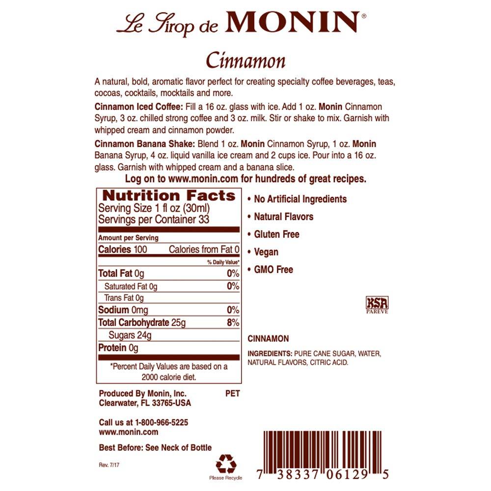 image:imageMonin Cinnamon Syrup Sweet and Spicy Taste of Cinnamon Versatile Flavor Natural Flavors Great for Coffees Cocoas Ciders and Cocktails NonGMO GlutenFree 1 Liter