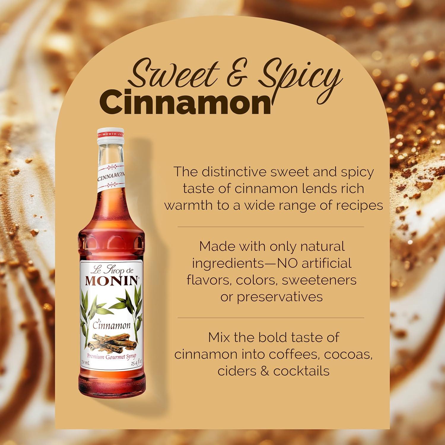 image:imageMonin Cinnamon Syrup Sweet and Spicy Taste of Cinnamon Versatile Flavor Natural Flavors Great for Coffees Cocoas Ciders and Cocktails NonGMO GlutenFree 750 ml