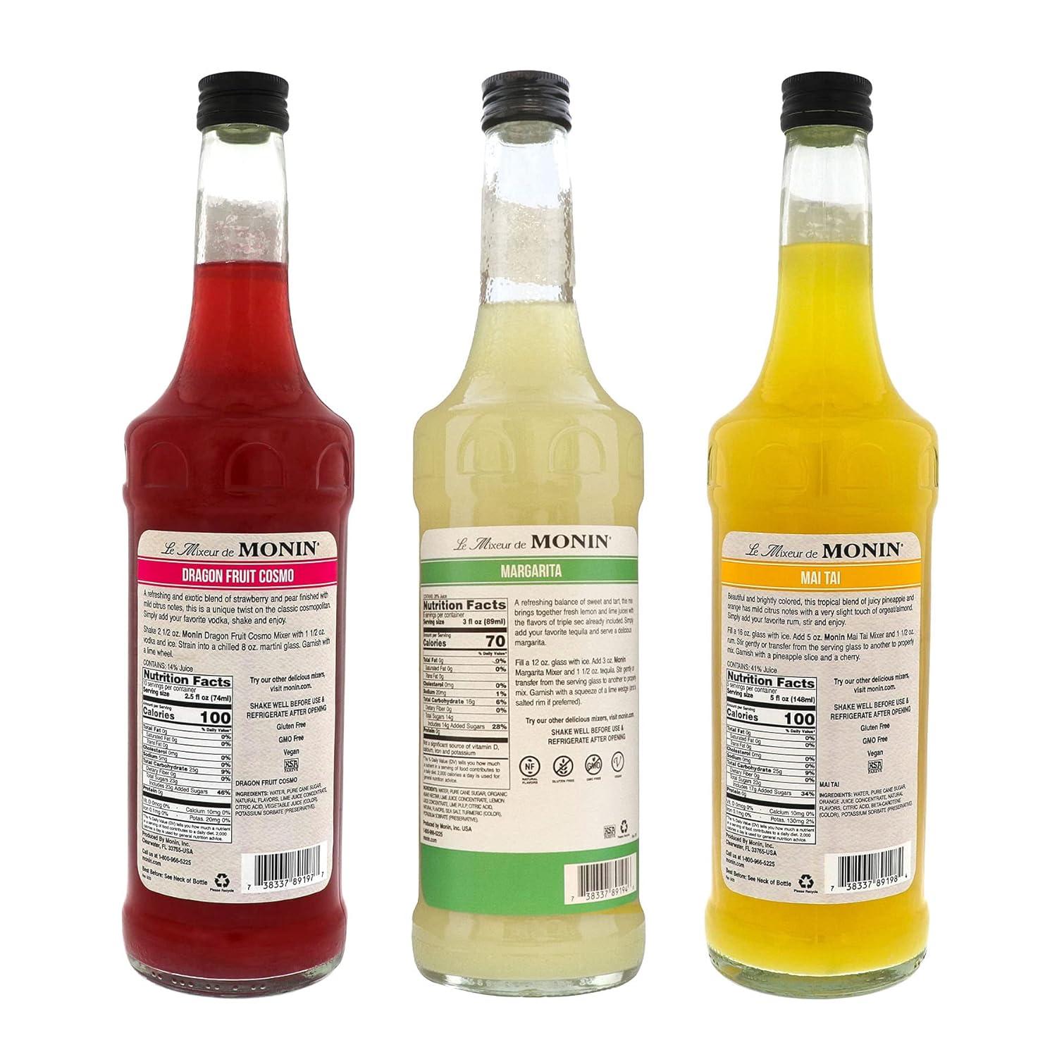 image:imageMonin HomeCrafted Cocktail Mixers ReadytoUse Drink Mix DIY Cocktail Variety Pack Made with Real Fruit Juice Just Add Alcohol Mai Tai Margarita amp Dragon Fruit Cosmo 750 ml Each 3PackVariety Pack