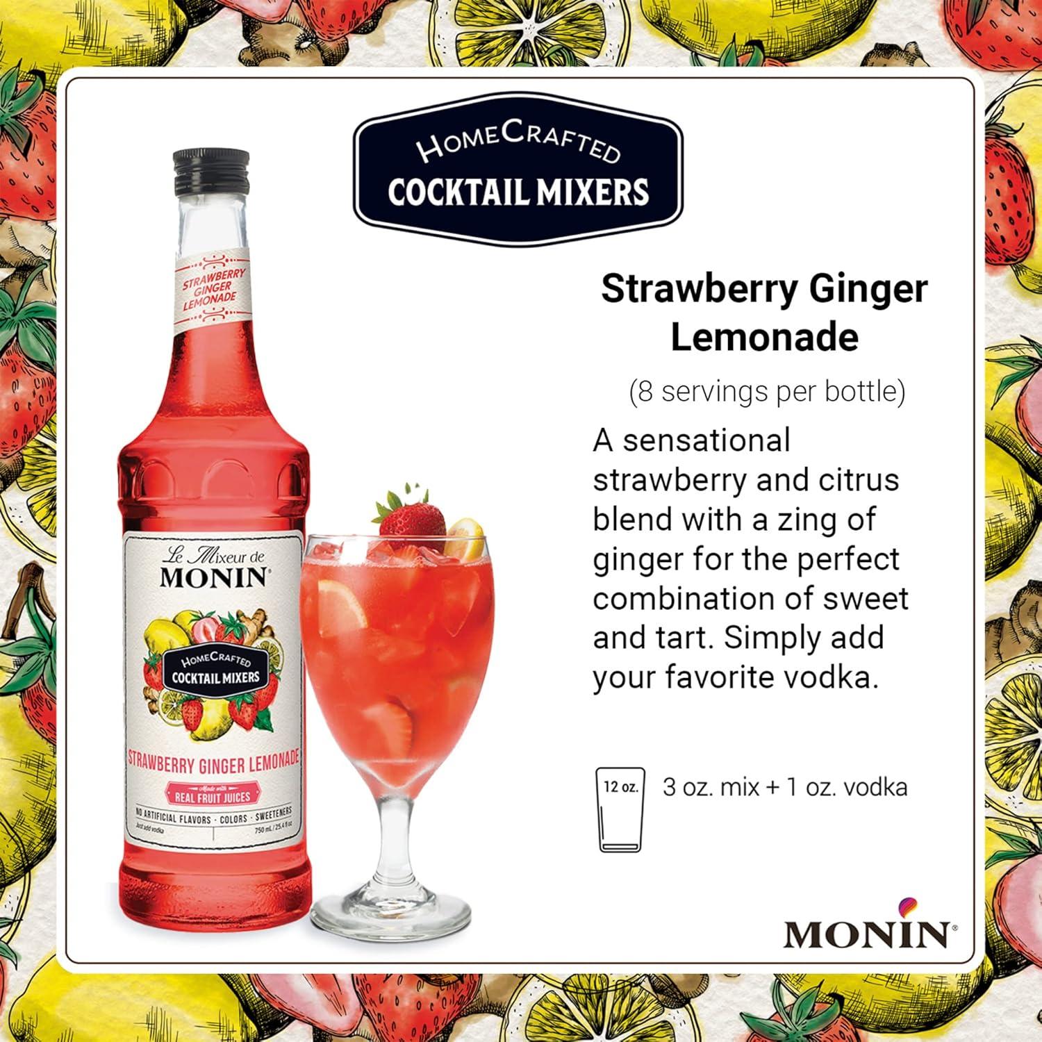 image:imageMonin HomeCrafted Cocktail Mixers ReadytoUse Drink Mix DIY Cocktail Variety Pack Made with Real Fruit Juice Just Add Alcohol Mai Tai Margarita amp Dragon Fruit Cosmo 750 ml Each 3PackStrawberry Ginger Lemonade