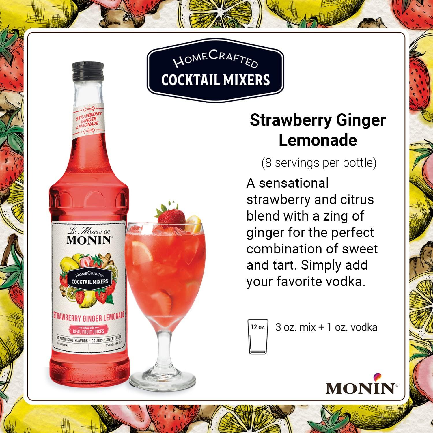 image:imageMonin HomeCrafted Strawberry Ginger Lemonade Cocktail Mixer ReadytoUse Drink Mix Refreshingly Sweet amp Tart Flavor Just Add Vodka Perfect for Cocktails amp Iced amp Frozen Beverages 750 ml