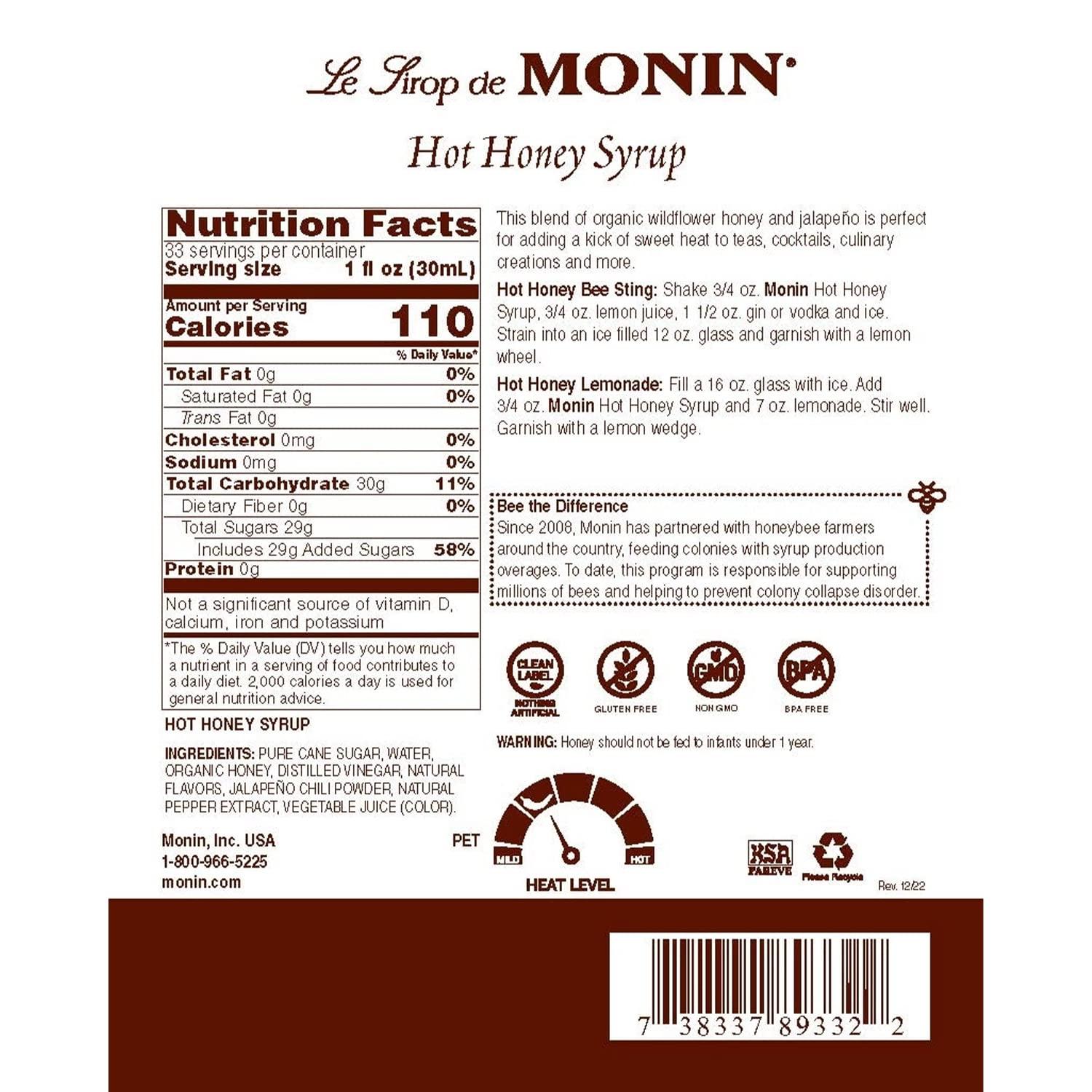 image:imageMonin Hot Honey Syrup Robust Sweet amp Spicy Flavors Great for Lemonades Teas Cocktails Culinary Recipes amp More No Artificial Sweeteners GlutenFree NonGMO Clean Label 4Pack 1 Liter