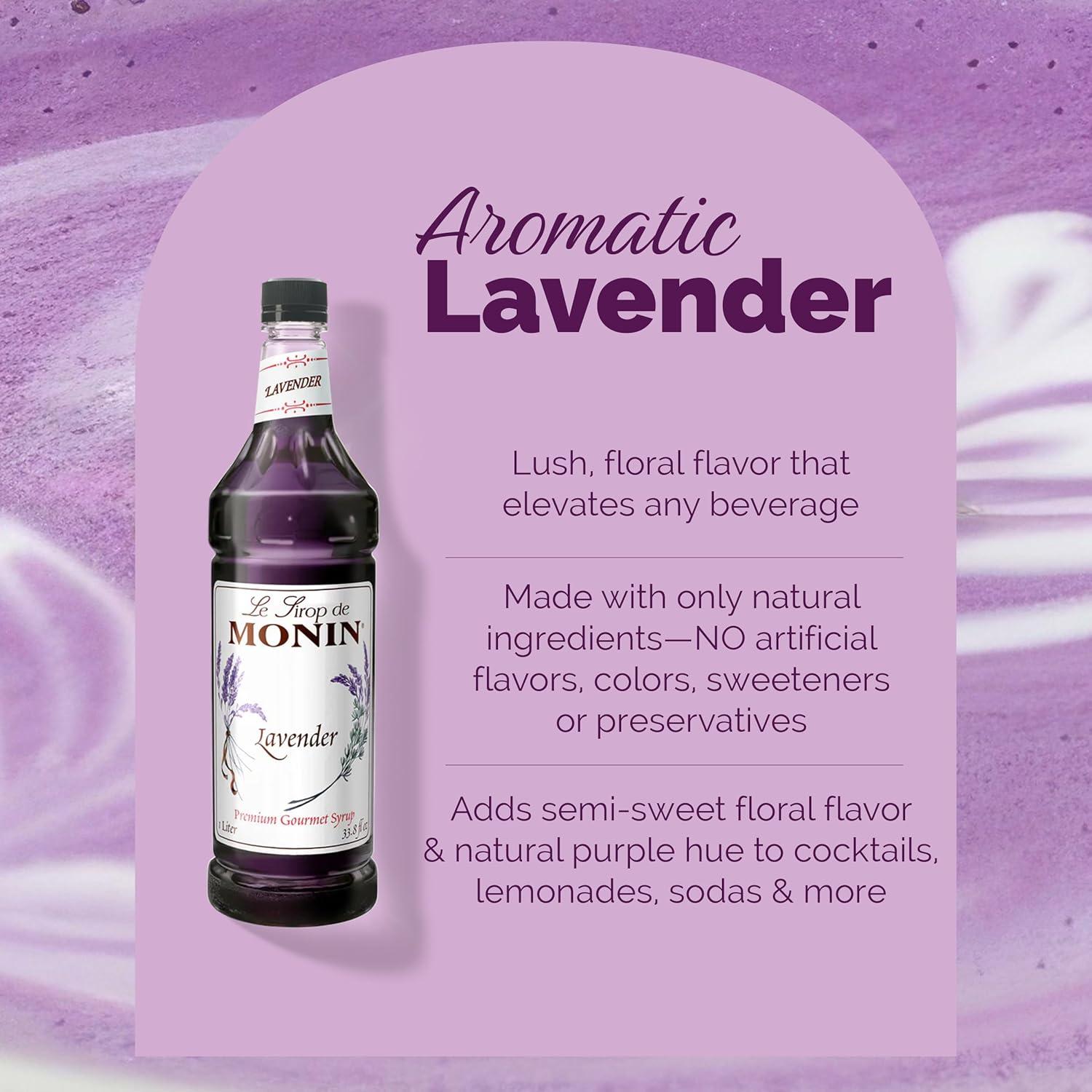 image:imageMonin Lavender Syrup Aromatic amp Floral Premium Syrup for Cocktails Lattes amp More Clean Label with No Artificial Flavors No Artificial Preservatives BPA Free Bottle 338 fl ozLavender