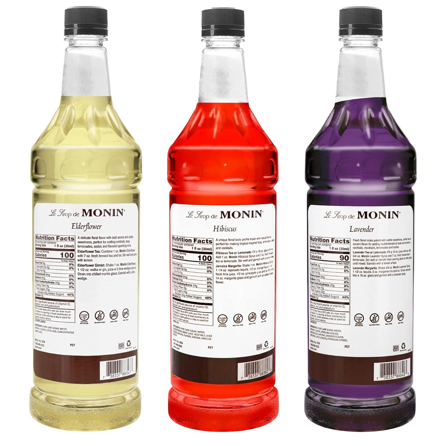 image:imageMonin Lavender Syrup Aromatic amp Floral Premium Syrup for Cocktails Lattes amp More Clean Label with No Artificial Flavors No Artificial Preservatives BPA Free Bottle 338 fl oz3 packs Lavender Hibiscus and Elderflower