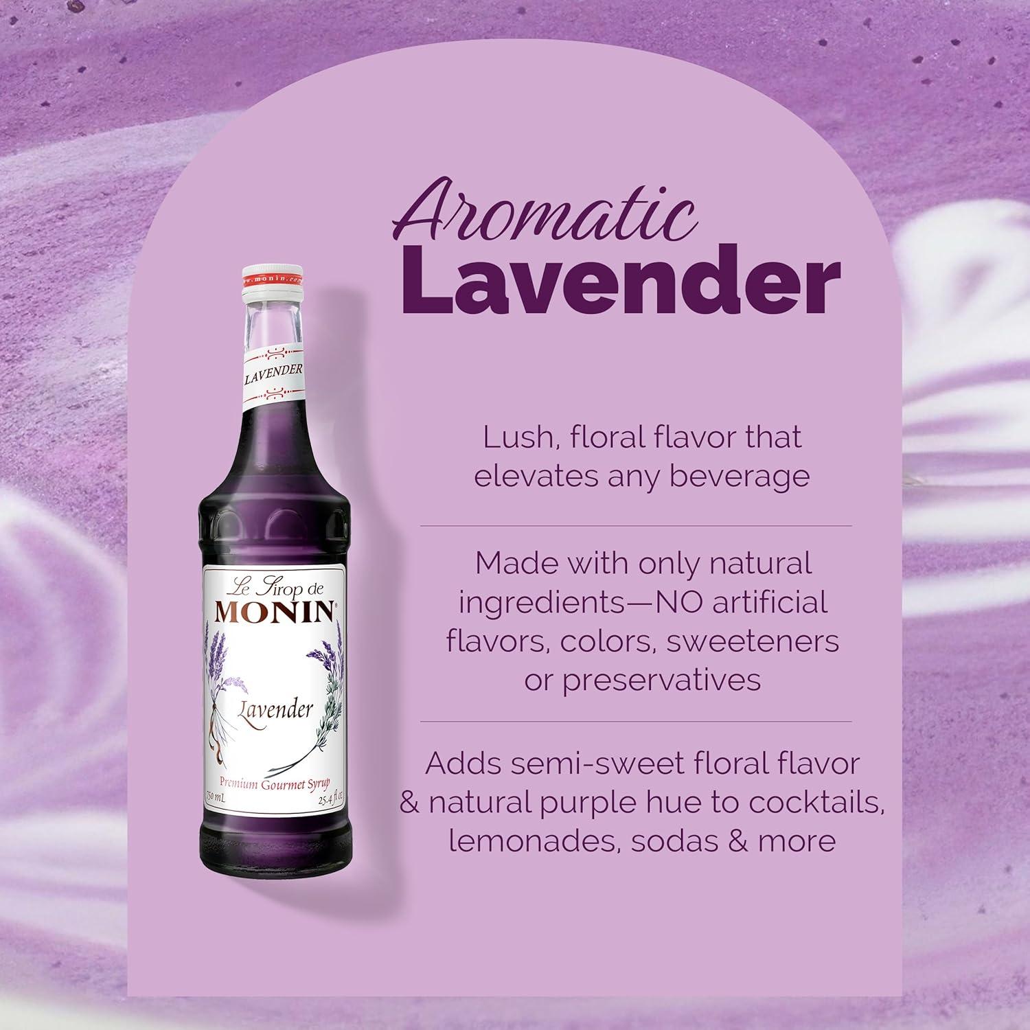 image:imageMonin Lavender Syrup With Pump Aromatic and Floral Natural Flavors Great for Cocktails Lemonades and Sodas NonGMO GlutenFree 1 LiterLavender