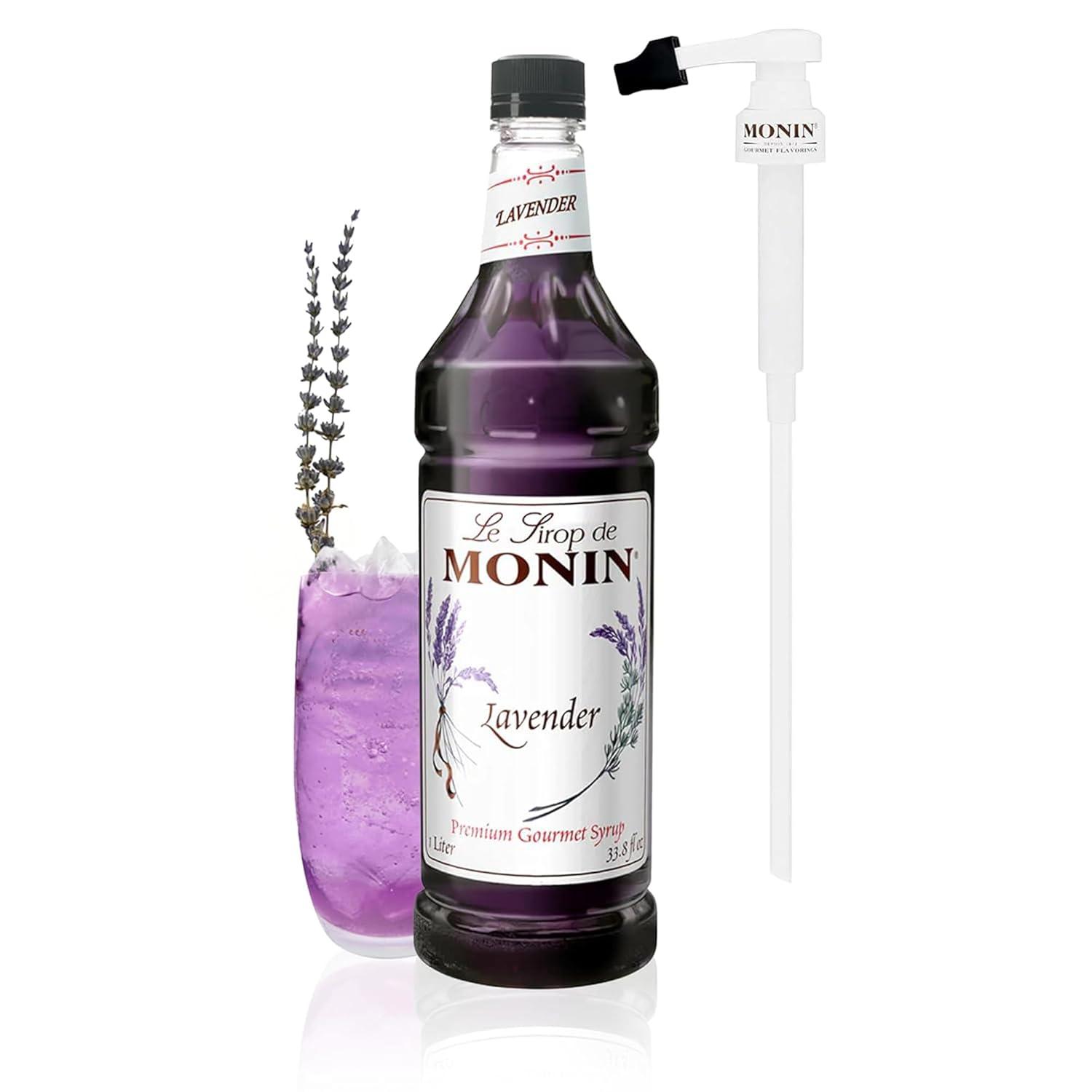 image:imageMonin Lavender Syrup With Pump Aromatic and Floral Natural Flavors Great for Cocktails Lemonades and Sodas NonGMO GlutenFree 1 LiterLavender