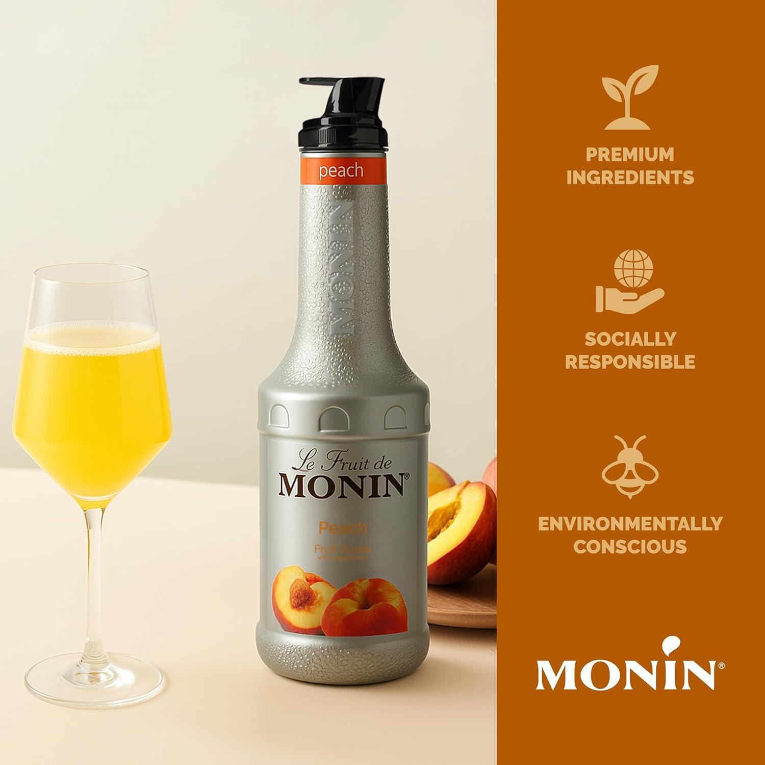image:imageMonin Peach Fruit Pure MultiPack Premium Pure for Cocktails Smoothies amp More Clean Label with No Artificial Flavors No Artificial Preservatives BPAFree Plastic Bottle 1 Liter 4pack