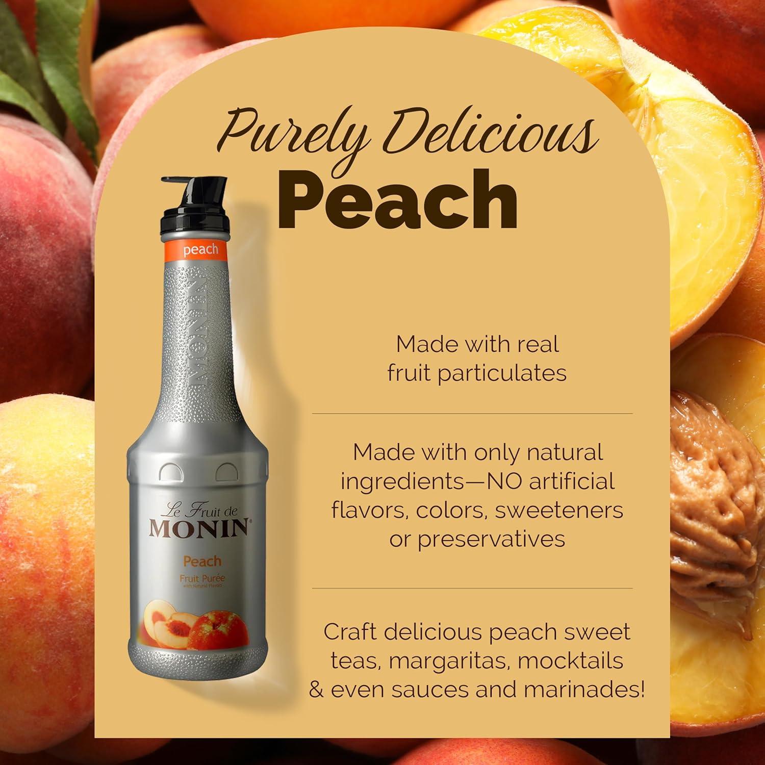 image:imageMonin Peach Fruit Pure MultiPack Premium Pure for Cocktails Smoothies amp More Clean Label with No Artificial Flavors No Artificial Preservatives BPAFree Plastic Bottle 1 Liter 4pack