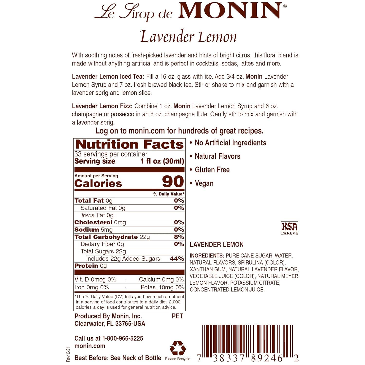 image:imageMonin Strawberry Syrup Mild and Sweet Great for Cocktails and Teas GlutenFree NonGMO 1 LiterLavender Lemon
