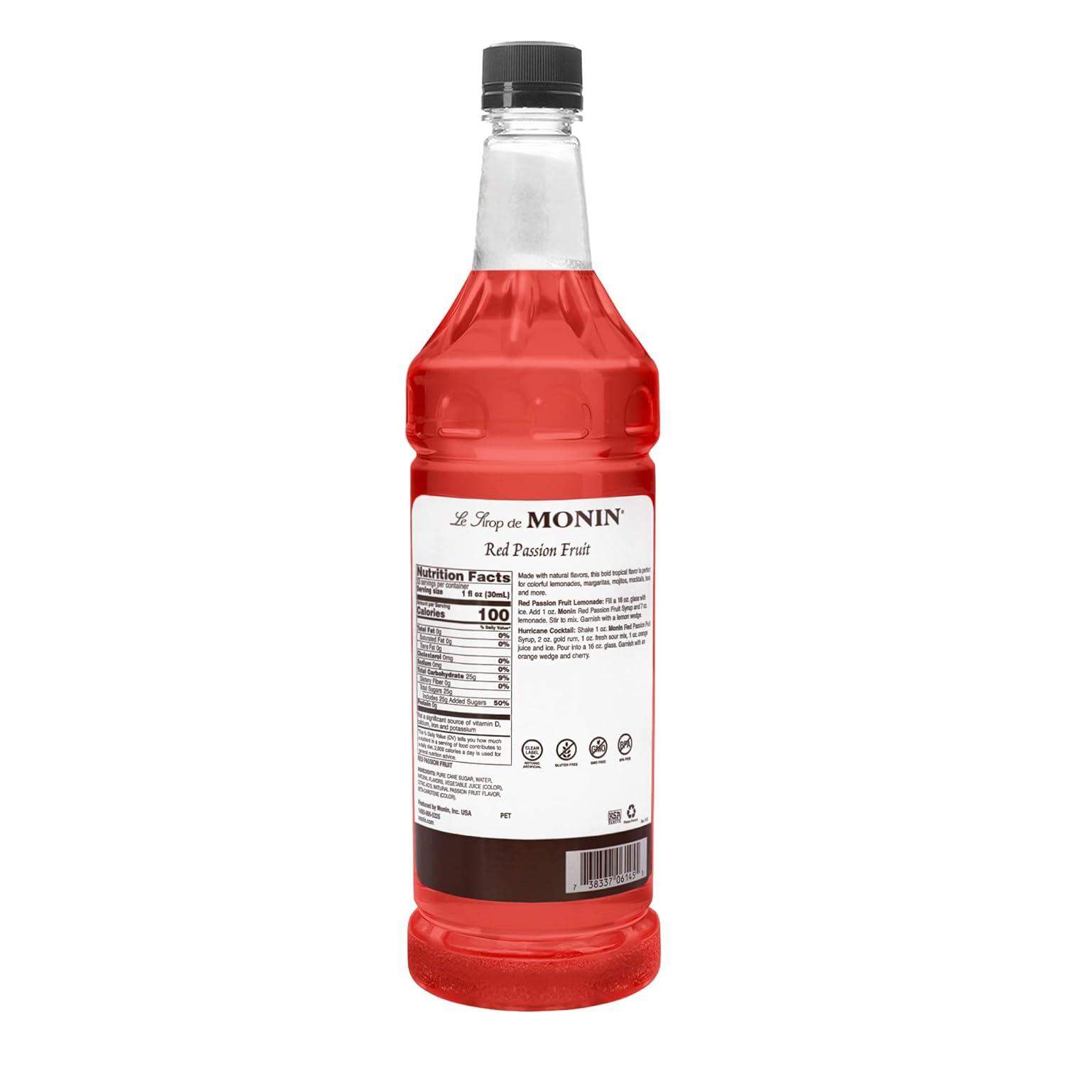 image:imageMonin Strawberry Syrup Mild and Sweet Great for Cocktails and Teas GlutenFree NonGMO 1 LiterRed Passion Fruit