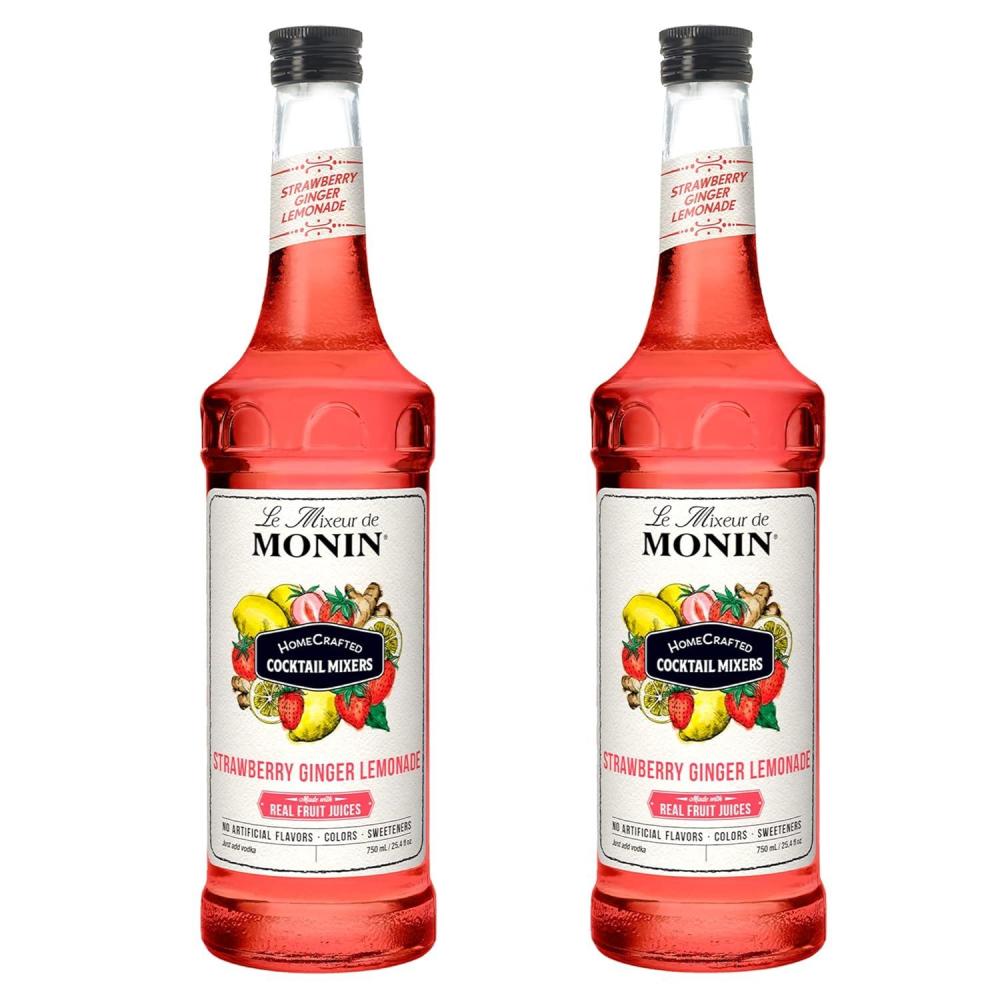 image:imageMonin HomeCrafted Cocktail Mixers ReadytoUse Drink Mix DIY Cocktail Variety Pack Made with Real Fruit Juice Just Add Alcohol Mai Tai Margarita amp Dragon Fruit Cosmo 750 ml Each 3PackStrawberry Ginger Lemonade