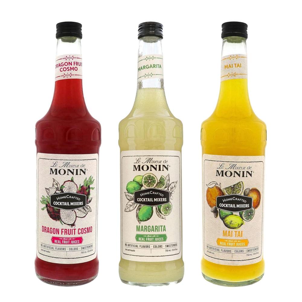image:imageMonin HomeCrafted Cocktail Mixers ReadytoUse Drink Mix DIY Cocktail Variety Pack Made with Real Fruit Juice Just Add Alcohol Mai Tai Margarita amp Dragon Fruit Cosmo 750 ml Each 3PackVariety Pack