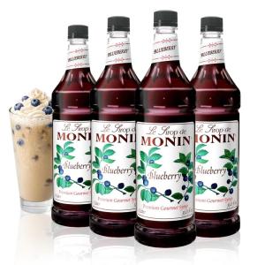 Monin – Blackberry Syrup, Soft and Succulent, Great for Cocktails, Lemonades, and Sodas, Gluten-Free, Non-GMO (1 Liter, 4-Pack)(Blueberry)