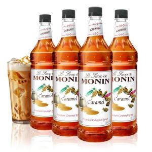 Monin – Caramel Syrup, Rich and Buttery, Great for Desserts, Coffee, and Cocktails, Gluten-Free, Non-GMO (1 Liter, 4-Pack)(Caramel)