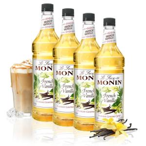 Monin – Caramel Syrup, Rich and Buttery, Great for Desserts, Coffee, and Cocktails, Gluten-Free, Non-GMO (1 Liter, 4-Pack)(French Vanilla)