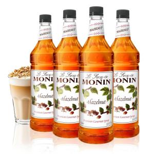 Monin – Caramel Syrup, Rich and Buttery, Great for Desserts, Coffee, and Cocktails, Gluten-Free, Non-GMO (1 Liter, 4-Pack)(Hazelnut)
