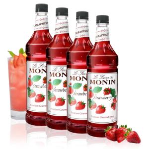 Monin – Caramel Syrup, Rich and Buttery, Great for Desserts, Coffee, and Cocktails, Gluten-Free, Non-GMO (1 Liter, 4-Pack)(Strawberry)