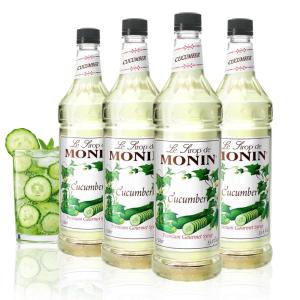 Monin – Cucumber Syrup, Refreshing Sweetness, Natural Flavors, Great for Mocktails, Cocktails, Lemonades, Teas, and Sodas, Non-GMO, Gluten-Free (1 Liter, 4-Pack)