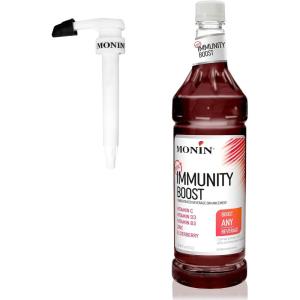 Monin – Energy Boost, Liquid Energy Supplement, Subtle Tea Flavor, Zero Added Sugar, Great for Coffee, Soda, & More, Low-Calorie, Contains Natural Caffeine, Gluten-Free, Clean Label (1 Liter + Pump)(Immunity Boost + Pump)