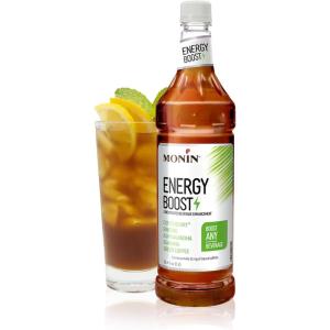 Monin – Energy Boost, Liquid Energy Supplement, Subtle Tea Flavor, Zero Added Sugar, Great for Coffee, Soda, & More, Low-Calorie, Contains Natural Caffeine, Gluten-Free, Clean Label (1 Liter + Pump)(Energy Boost + Pump)