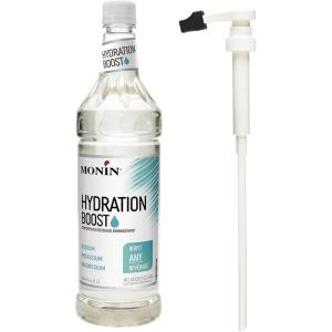 Monin – Energy Boost, Liquid Energy Supplement, Subtle Tea Flavor, Zero Added Sugar, Great for Coffee, Soda, & More, Low-Calorie, Contains Natural Caffeine, Gluten-Free, Clean Label (1 Liter + Pump)(Hydration Boost + Pump)