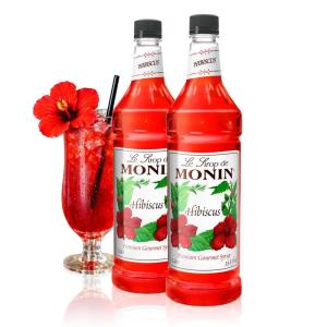 Monin – Honey Syrup, Smooth Sweet Honey Flavor, Great for Teas, Lemonades, Cocktails, & Coffee, Gluten-Free, Non-GMO (1 Liter, 2-Pack)(Hibiscus)