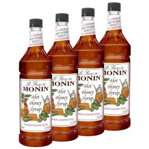 Monin – Hot Honey Syrup, Robust Sweet & Spicy Flavors, Great for Lemonades, Teas, Cocktails, Culinary Recipes, & More, No Artificial Sweeteners, Gluten-Free, Non-GMO, Clean Label (4-Pack, 1 Liter)