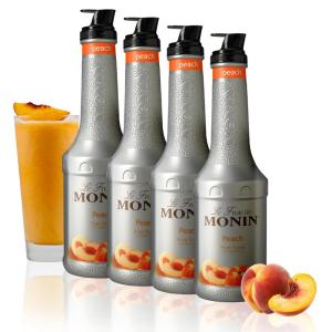Monin – Peach Fruit Purée Multi-Pack | Premium Purée for Cocktails, Smoothies & More | Clean Label with No Artificial Flavors, No Artificial Preservatives (BPA-Free Plastic Bottle, 1 Liter, 4-pack)