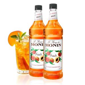 Monin – Strawberry Syrup, Mild and Sweet, Great for Cocktails and Teas, Gluten-Free, Non-GMO (1 Liter, 2-Pack)(Peach)