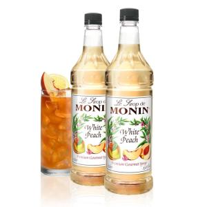 Monin – Strawberry Syrup, Mild and Sweet, Great for Cocktails and Teas, Gluten-Free, Non-GMO (1 Liter, 2-Pack)(White Peach)